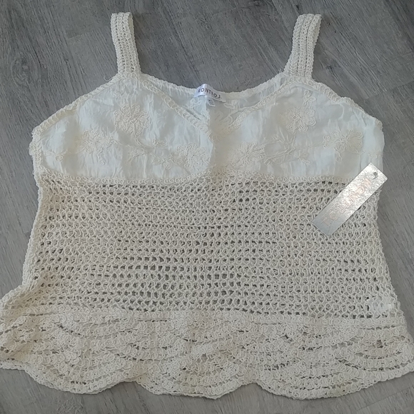 KONTROL Tops - Vintage Look "New" crocheted tank with beautiful stitched embroidery detail.